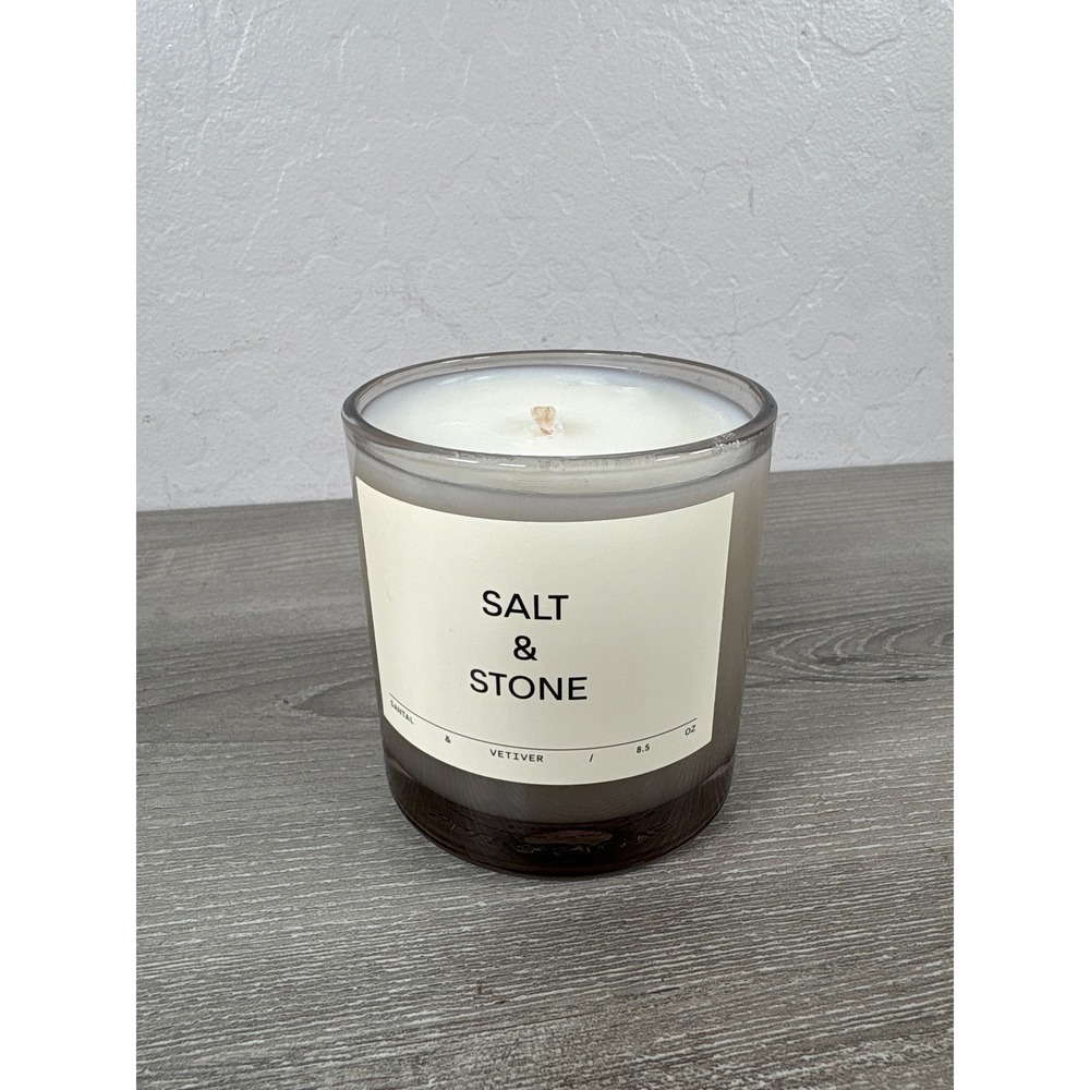 Salt & Stone Santal & Vetiver Scented Candle 8.5 oz Smoky Glass Vessel